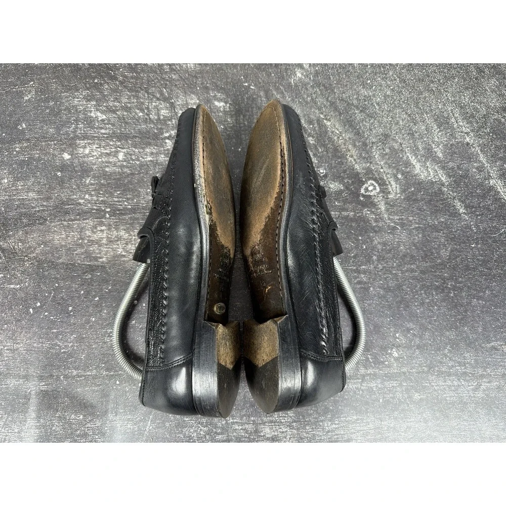 Vtg Zelli Genuine Ostrich Leg Tassel Loafers Black Exotic Leather Italy Size 8.5